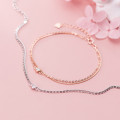 A42904 s925 silver charm simple double layer rhinestone bracelet