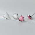 A38492 s925 sterling silver artificial cateye agate stud heart sweet elegant earrings