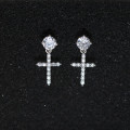 A44901 s925 sterling silver dainty rhinestone sparkling cross stud earrings