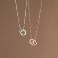 A34493 s925 sterling silver rhinestone hollowed circle square necklace