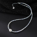 A45723 s925 sterling silver trendy sweet simple crystal necklace