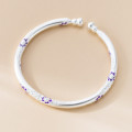 A45838 silver enamel purple flower double simple bangle bracelet
