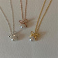 A42254 sterling silver butterfly pearl simple elegant necklace