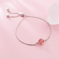 A45190 s925 silver charm simple pink strawberry adjustable bracelet
