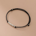 A36101 s925 sterling silver black braided adjustable charm bracelet