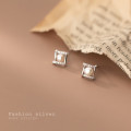 A33882 s925 sterling silver simple trendy sweet rhinestone square earrings