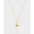 A38680 design oval green cubic zirconia sterling silver s925 necklace