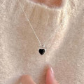 A45175 sterling silver heart black agate simple elegant necklace