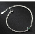 A40175 s925 silver colorful square rhinestone charm simple unique geometric bracelet