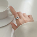 A32116 s925 sterling silver vintage pearl silver black rhinestoneins ring