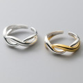 A41435 s925 sterling silver gold double bar design weave ring