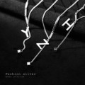 A32419 s925 sterling silver letter initial pendant tassel squareY necklace