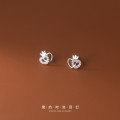A33876 s925 sterling silver fashion simple crown rhinestone double heart sweet earrings