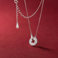 A38217 s925 sterling silver rhinestone copper hollowed design elegant necklace