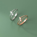 A45338 s925 silver double layered simple trendy flower ring
