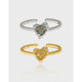 A37615 design unique quality heartshape glazed adjustable s925 sterling silver ring