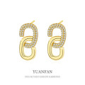 A38607 sterling silver cubic zirconia design initial double stud earrings