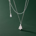 A38235 s925 sterling silver rhinestone stars christmas tree elegant design necklace