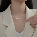 A35299 s925 sterling silver asymmetric rhinestone doublelayer chain necklace