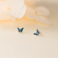 A44756 silver dainty simple cute elegant blue butterfly stud earrings