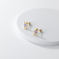 A33891 s925 sterling silver simple fashion purple rhinestone bear earrings