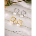 A40862 s925 sterling silver elegant oval pearl pendant square geometric earrings