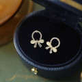 A44583 s925 silver rhinestone circle sweet butterfly elegant stud earrings