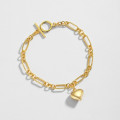 A34196 925 sterling silver vintage chain heart charm bracelet