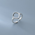 A36260 s925 sterling silver hollowed rhombic adjustable ring