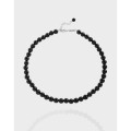 A41154 ball black agate sterling silver s925 necklace