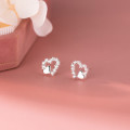 A44975 s925 sterling silver sweet rhinestone hollowed heart stud earrings