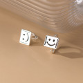 A39177 s925 sterling silver cute smilingface square sweet dainty earrings