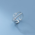 A34401 s925 sterling silver doublelayer hollowed square simulateddiamondring