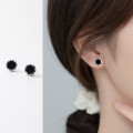 A35650 s925 sterling silver circle black agate earrings