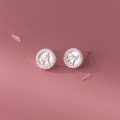 A38265 s925 sterling silver circle rhinestone rabbit shell stud trendy earrings