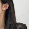 A44775 s925 silver double layered bar clipon simple star rhinestone earrings