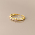 A36573 s925 sterling silver trendy doublelayer hollowed rhinestone ring