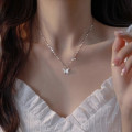 A45343 s925 silver dainty simple sparkling rhinestone butterfly necklace