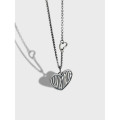 A32858 design simple vintage asymmetric hearts925 sterling silver necklace