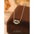 A43631 s925 sterling silver statement lip pendant rhinestone necklace
