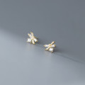 A35612 s925 sterling silver fashion small trendy rhinestone bow rhineston earrings