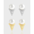 A43285 design pearl stud sterling silver s925 earrings