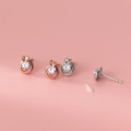 A35935 s925 sterling silver simple trendy circle heart rhinestone cute earrings