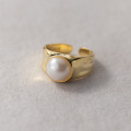 A37514 s925 sterling silver artificial pearl wide adjustable design elegant ring