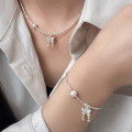 A43572 s925 silver trendy sweet butterfly pearl charm bracelet