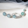 A45293 s925 silver trendy sweet rhinestone jade flower necklace