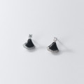 A33615 s925 sterling silver fashion rhinestone fanshape simple chic silver leaf earrings