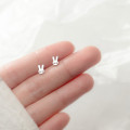 A37287 s925 silver stud white rabbit earrings