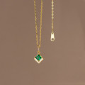 A34594 s925 sterling silver geometric rhinestone rhombic green rhinestone necklace