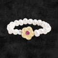 A45069 natural pearl cubic zirconia flower sterling silver s925 ring